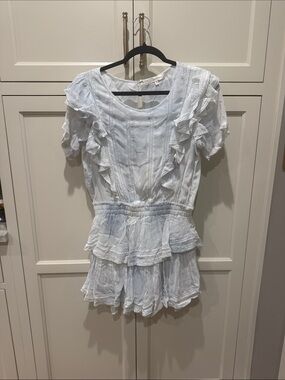 LoveShackFancy Cream & Light Blue Ruffled dress Sz Med